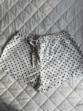 Polka Dot Drawstring Lounge Shorts - White with Black Dots